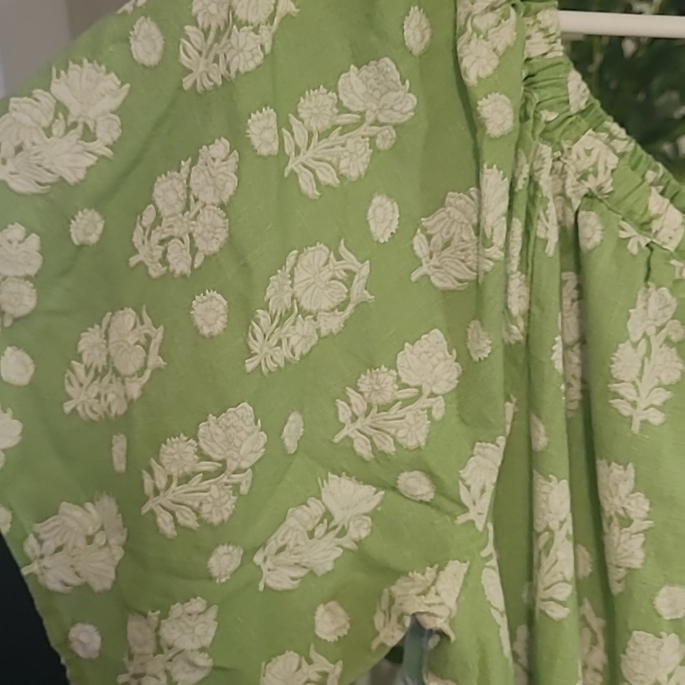 Crown and Ivy Green Floral Linen Lyocell Ruffle Hem Midi Dress XL - Picture 3 of 6
